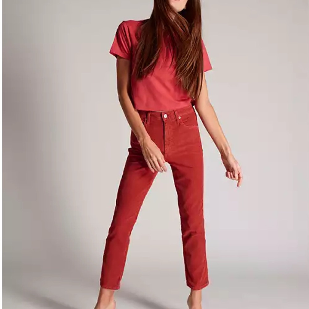 AMO x Free People Washed Red Chloe Corduroy Straight Crop Pants 25